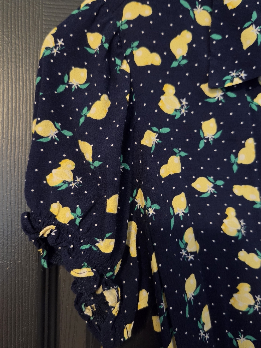 Talbots Navy Maxi Shirt Dress with Yellow Lemon Print - Picture 5 of 6